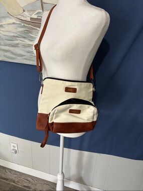 NWOT Cream and Brown Crossbody Bag with Detachable Pouch